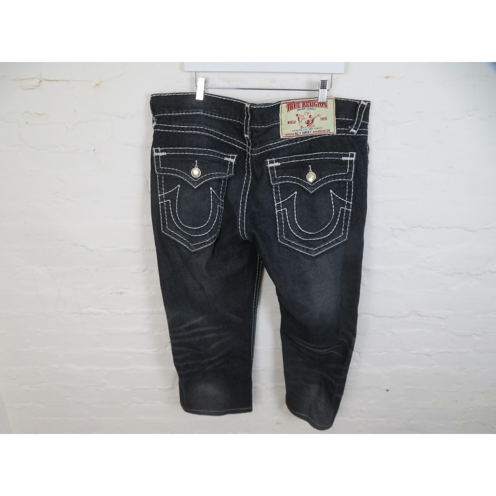 Vtg True Religion Billy Super T Jeans Mens 40x24 Blue Capri Thick Stitch READ